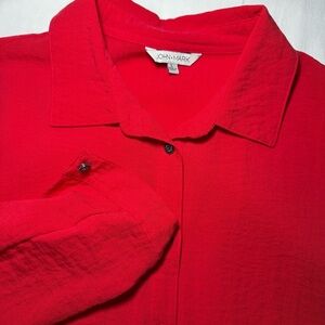 John Mark Tunic Top Size Large Red Pockets Art to Wear Zip Back 3/4 Sleeves